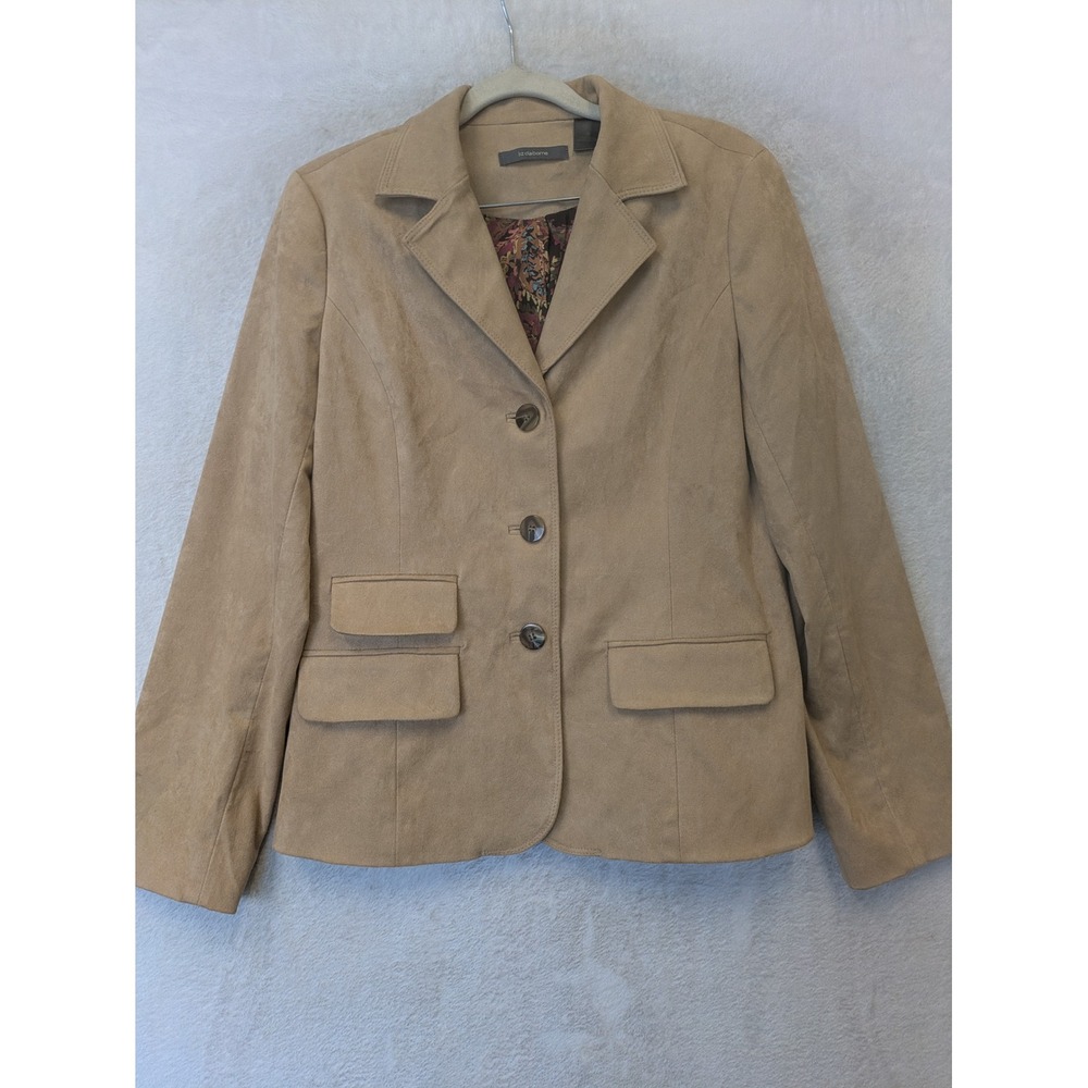 Liz Claiborne Blazer Women's 8 Tan Faux Suede Paisley Lining 3-Button Career